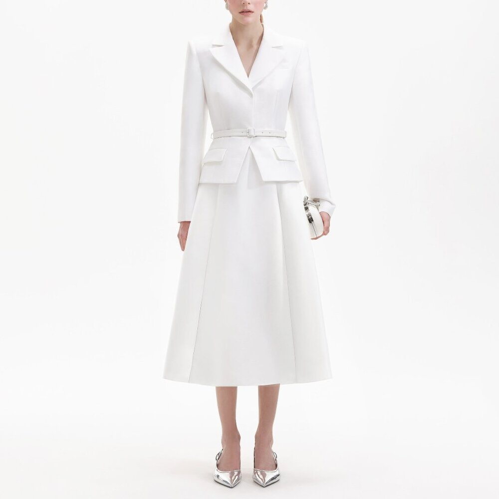 Self-portrait White Tailored Taffeta Midi Dress